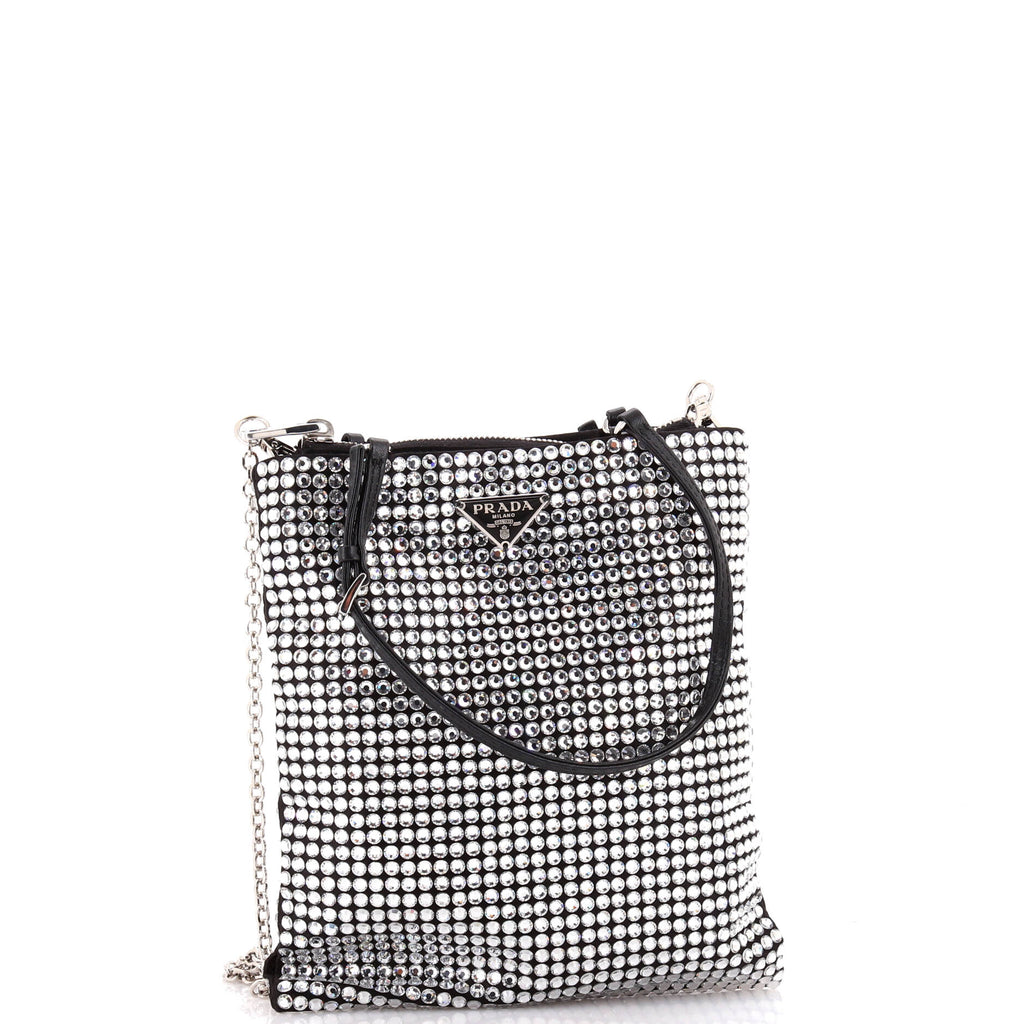 Convertible Open Tote Crystal Embellished Satin Mini