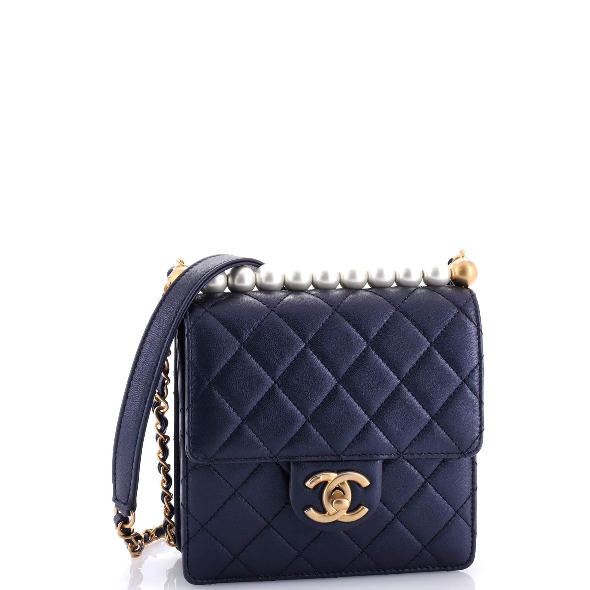 Chic Pearls Flap Bag Quilted Goatskin with Acrylic Beads Mini
