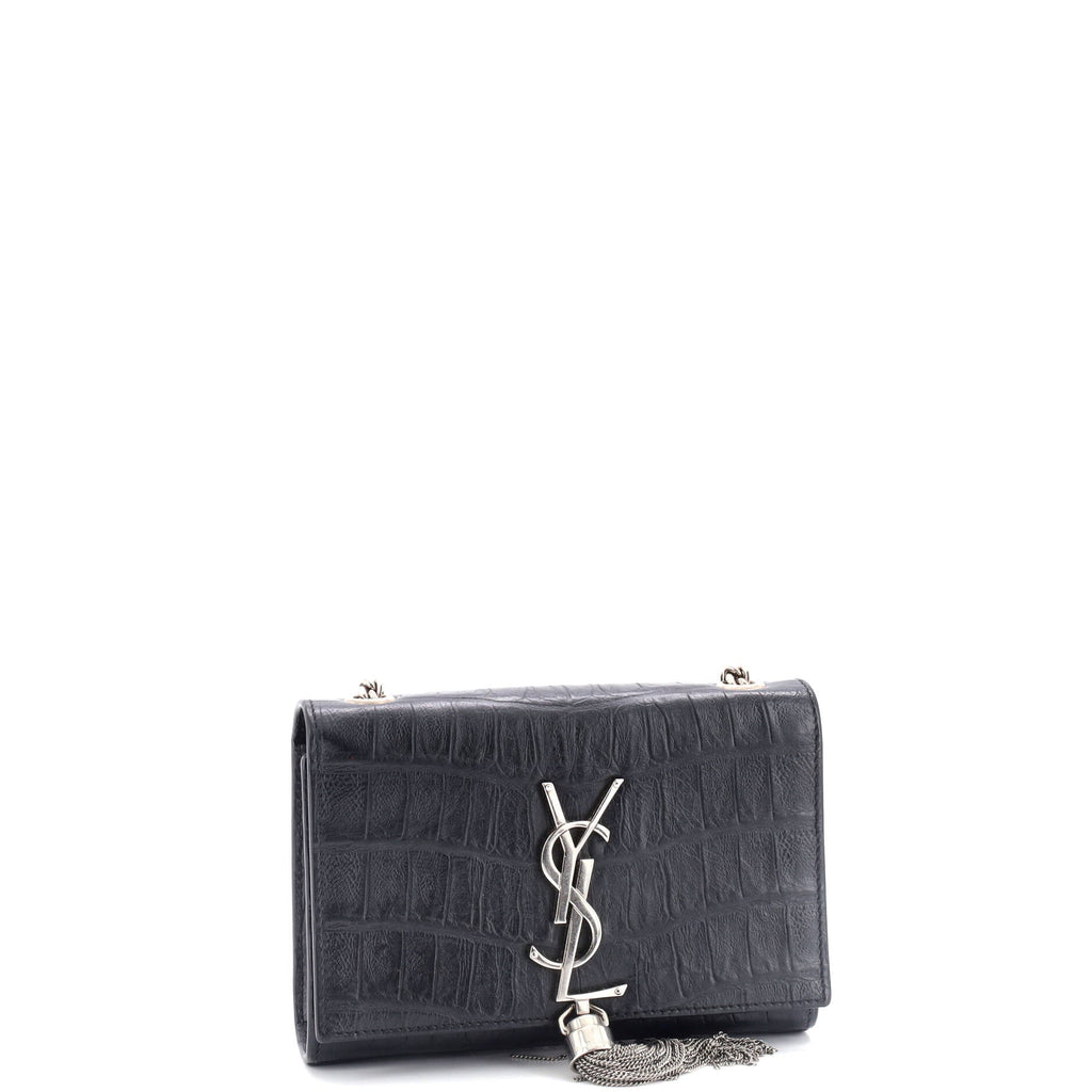 Classic Monogram Tassel Crossbody Bag Crocodile Embossed Leather Small