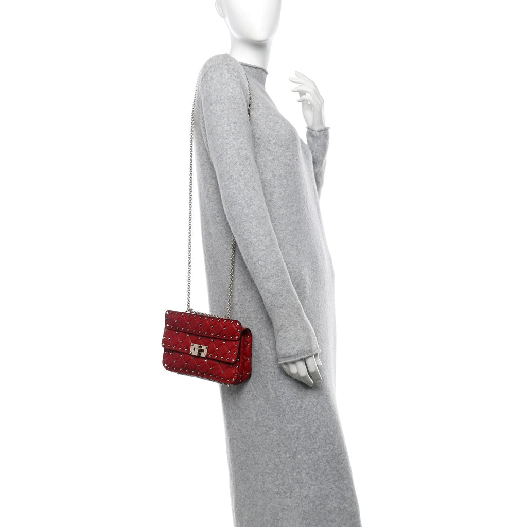 Nappa Small Rockstud Spike Shoulder Bag Rosso Valentino