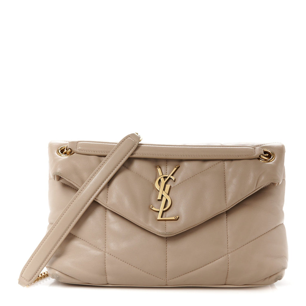 Lambskin Quilted Toy Loulou Puffer Monogram Chain Satchel Dark Beige