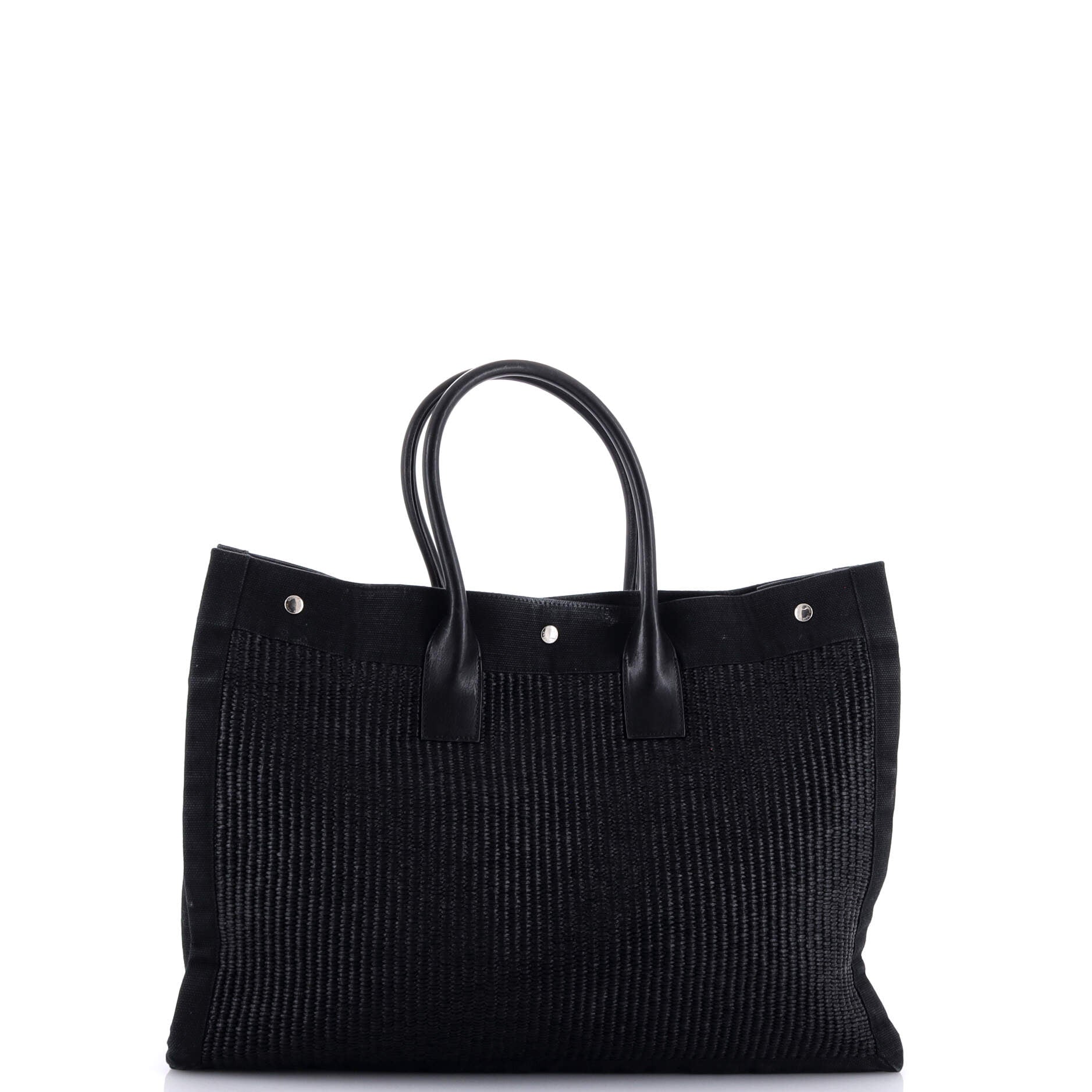 Rive Gauche Shopper Tote Raffia with Canvas Large