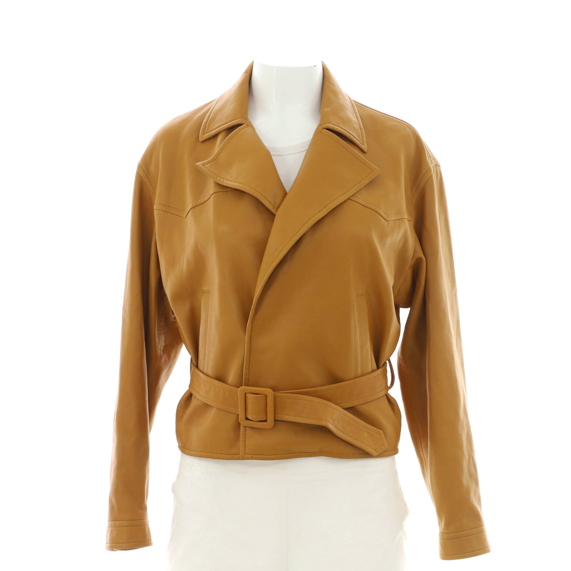 Women's Double Breasted Belted Jacket Leather