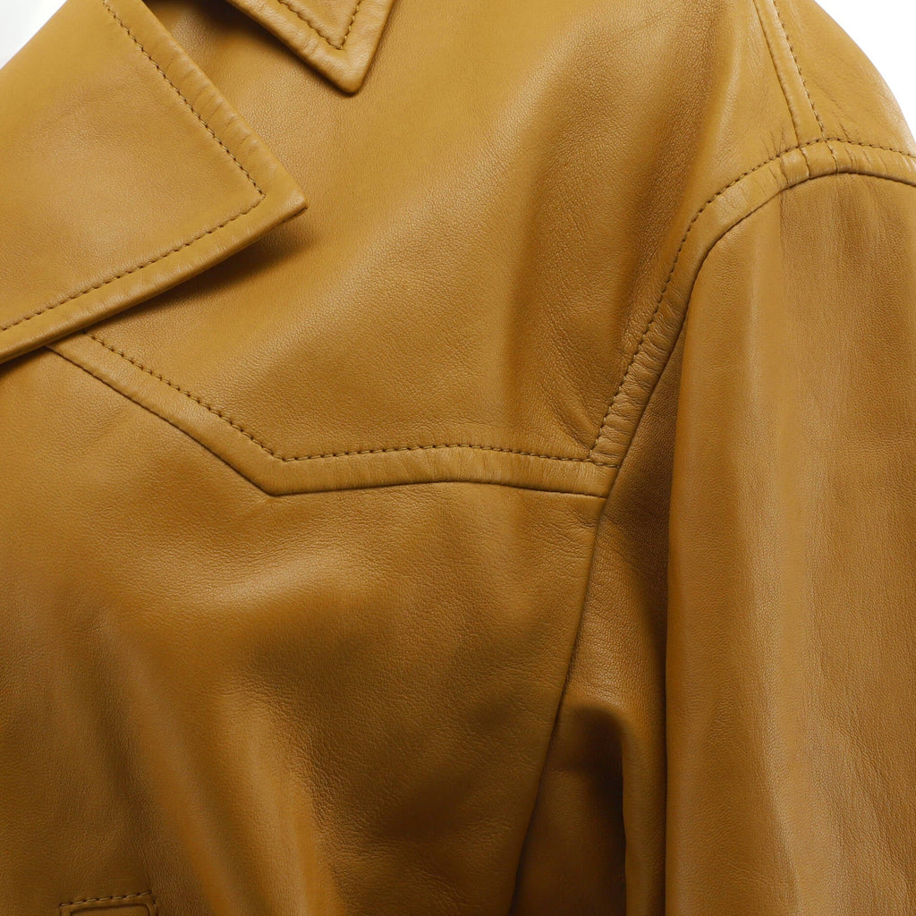 Women's Double Breasted Belted Jacket Leather