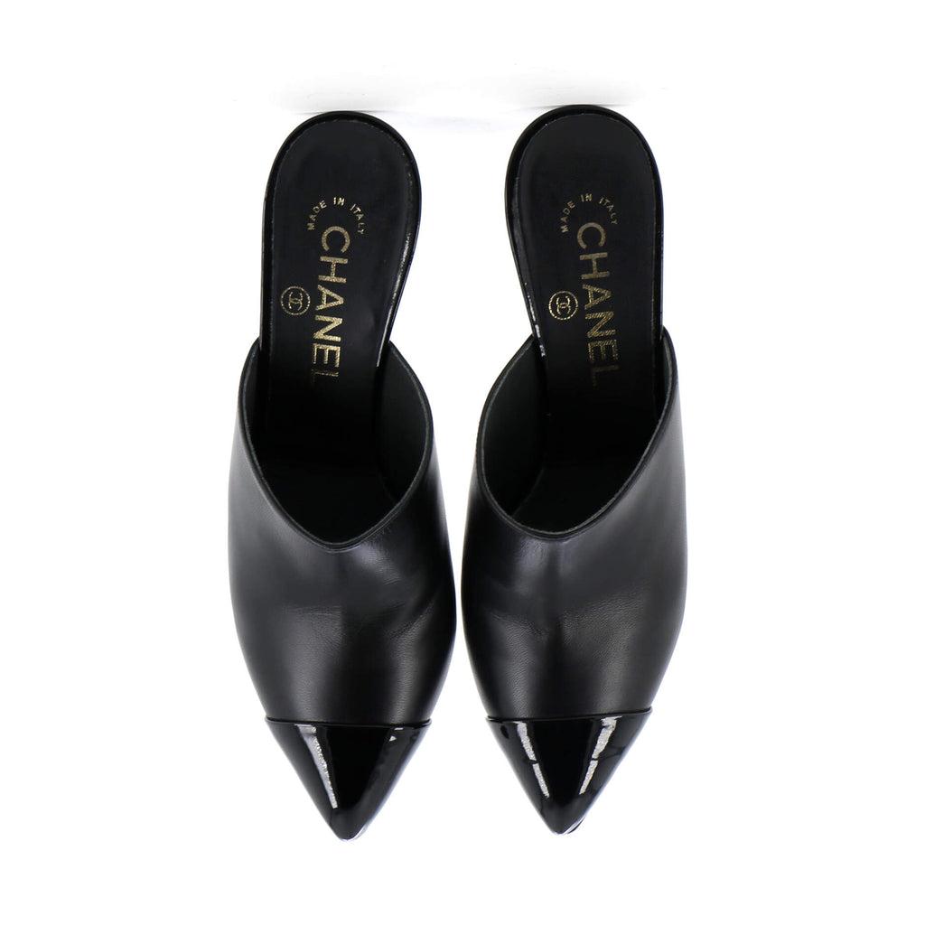 Women's Pointed Toe Heeled Mules Leather with Faux Pearls