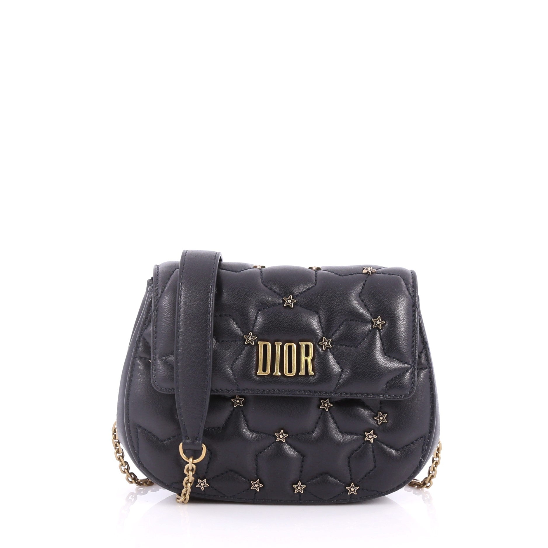 Dio(r)evolution Round Clutch with Chain Studded Leather Small
