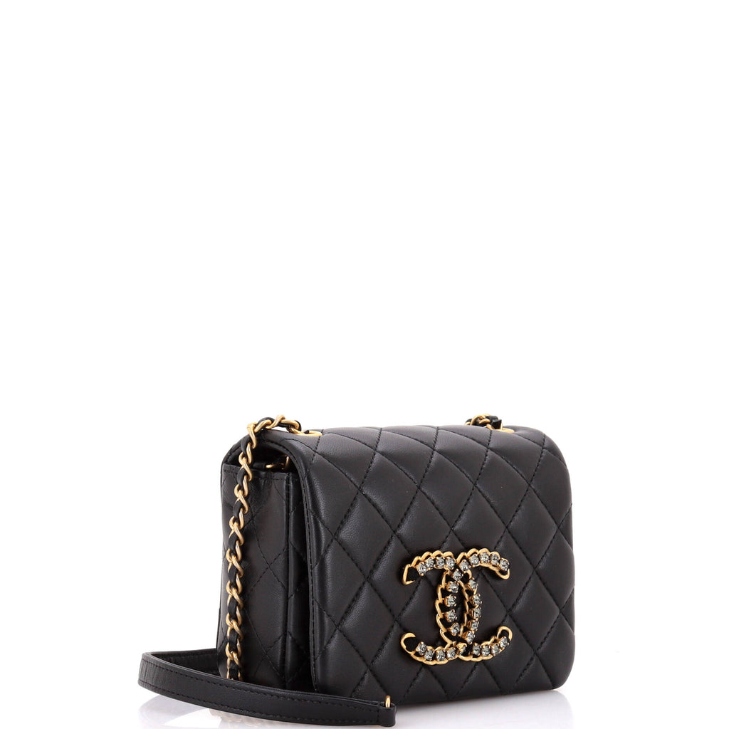 Crystal CC Full Flap Bag Quilted Lambskin Mini