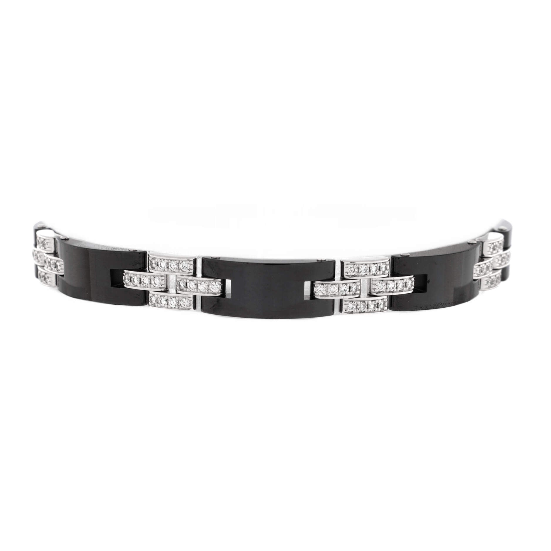 Maillon Panthere 3 Row Bracelet 18K White Gold with Pave Diamonds and Ceramic