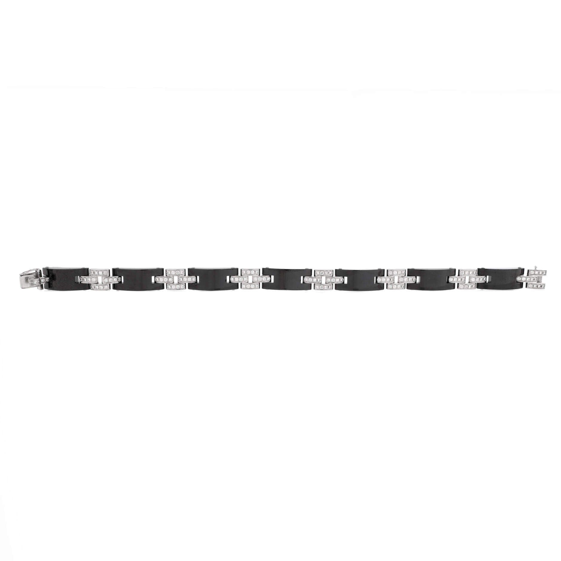 Maillon Panthere 3 Row Bracelet 18K White Gold with Pave Diamonds and Ceramic