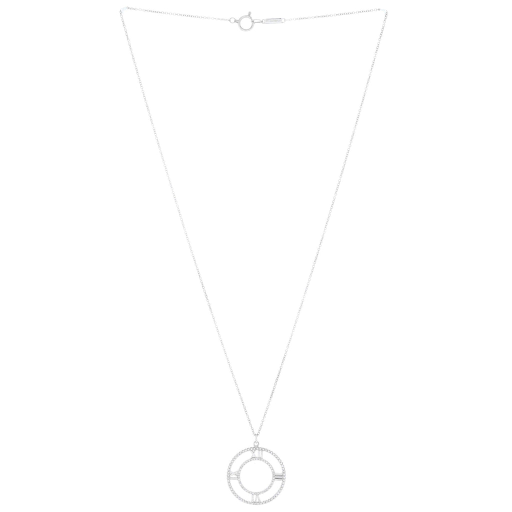 Atlas Open Medallion Pendant Necklace 18K White Gold with Pave Diamonds Large