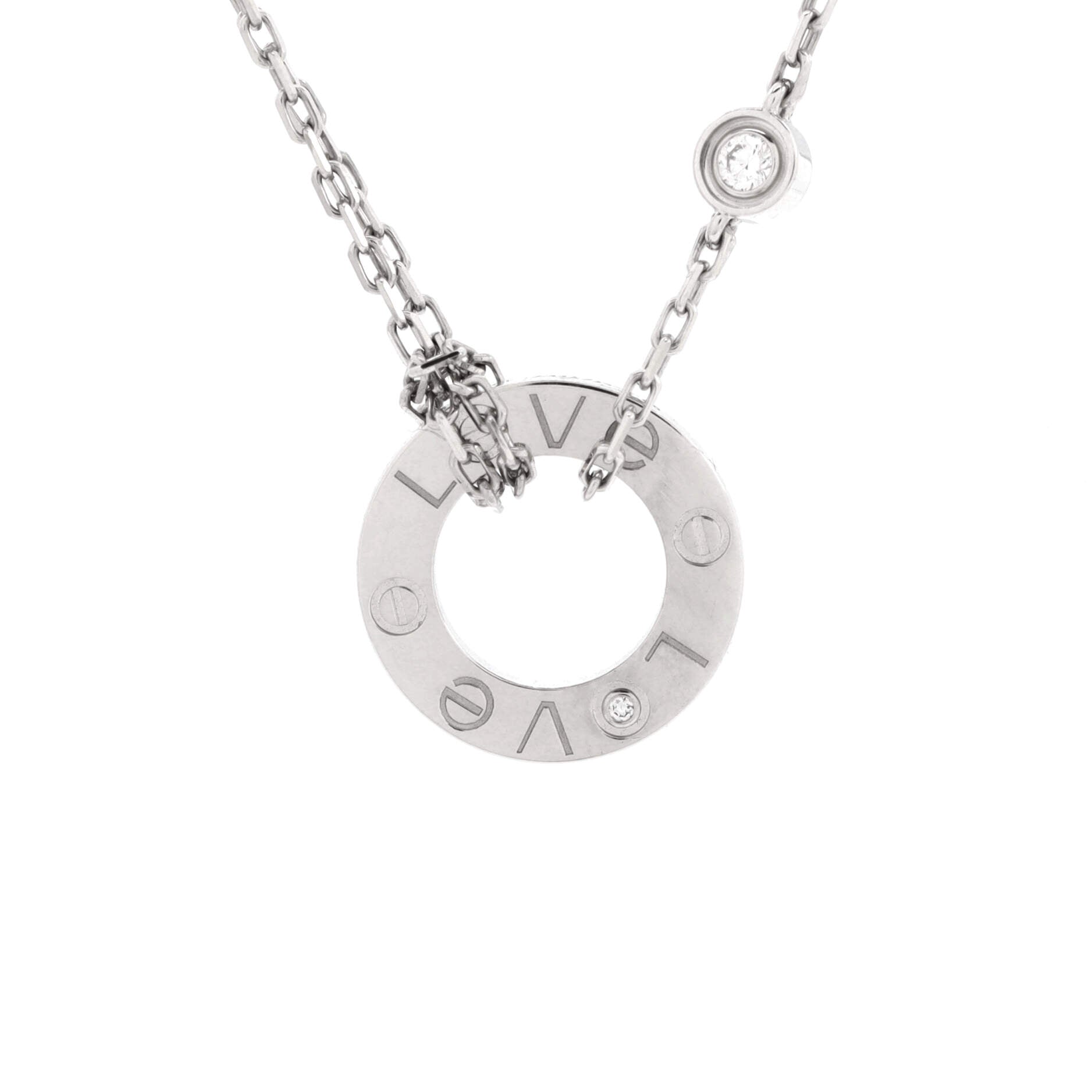 2 Diamonds Love Pendant Necklace 18K White Gold with Diamonds