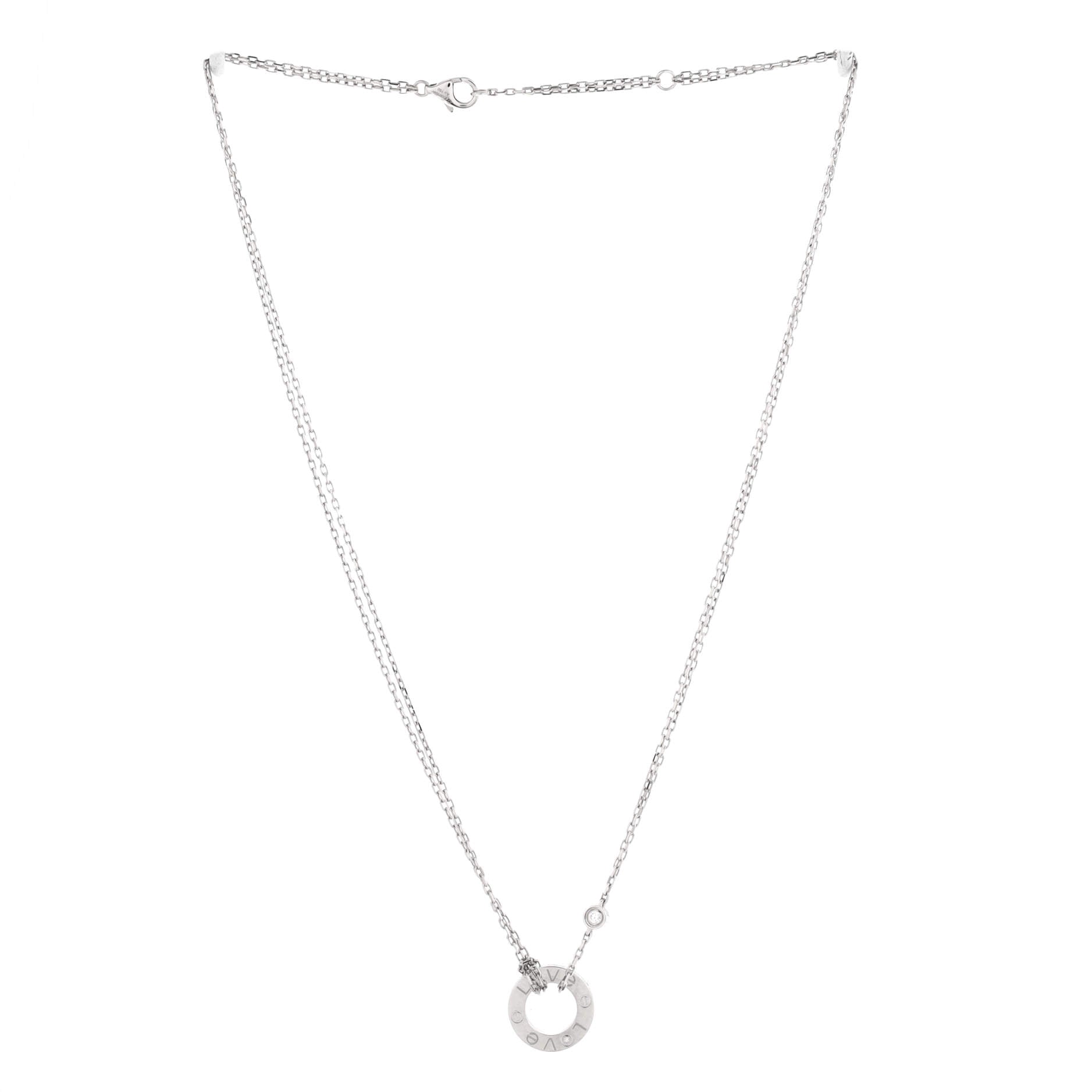 2 Diamonds Love Pendant Necklace 18K White Gold with Diamonds