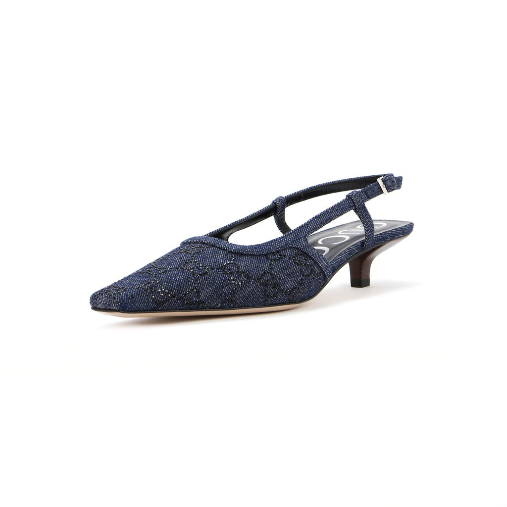 Women's Slingback Pumps Crystal GG Embellished Denim