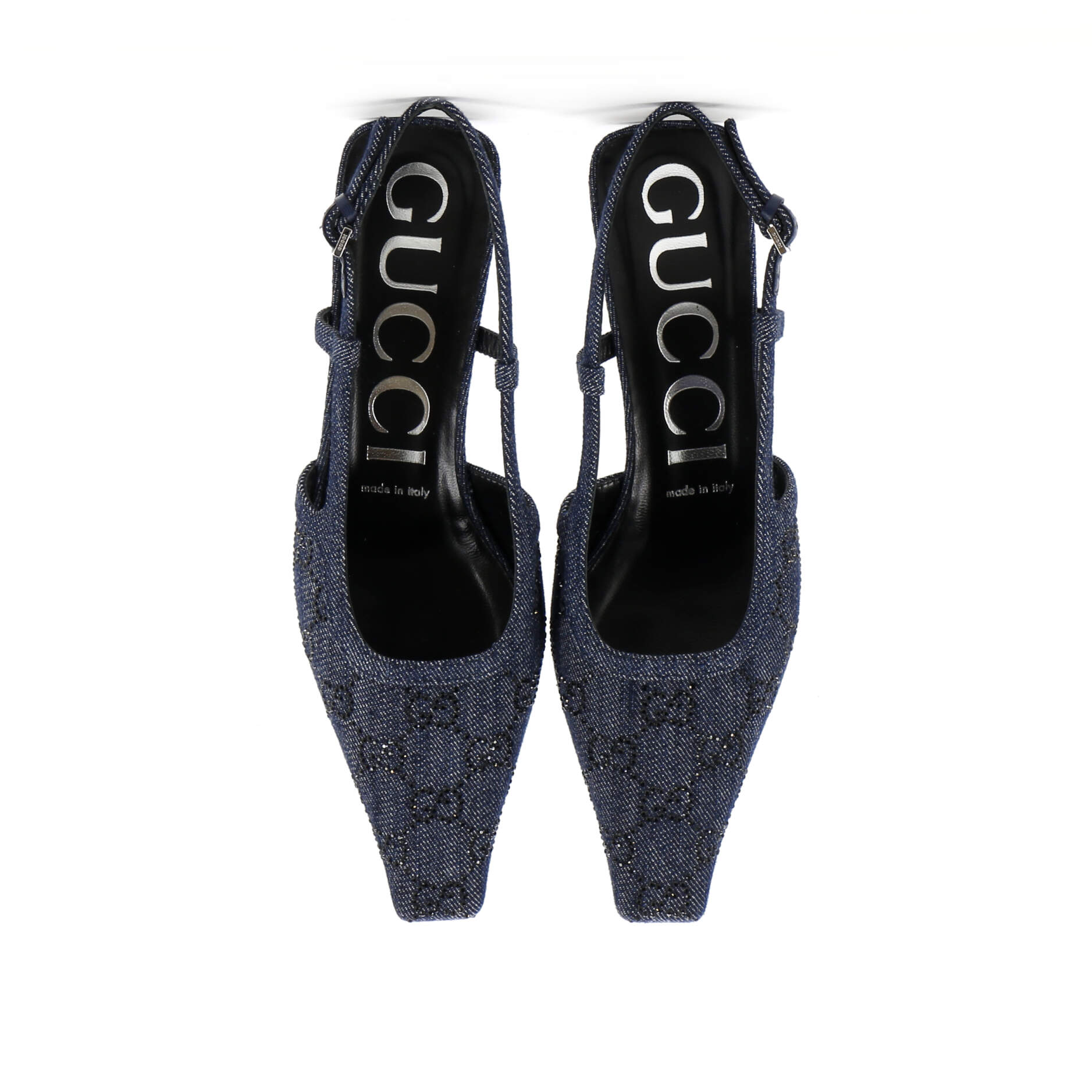 Women's Slingback Pumps Crystal GG Embellished Denim