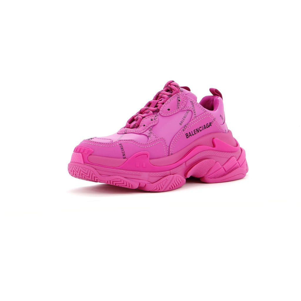 Women's Allover Logo Triple S Sneakers Printed Technical Fabric and Faux Leather