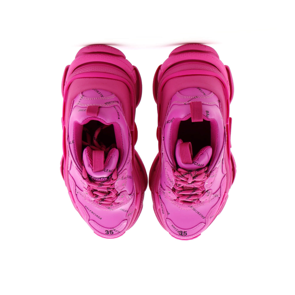 Women's Allover Logo Triple S Sneakers Printed Technical Fabric and Faux Leather