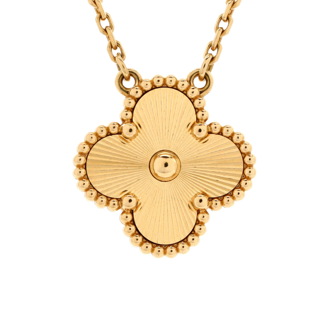 Vintage Alhambra Pendant Necklace Guilloche 18K Yellow Gold