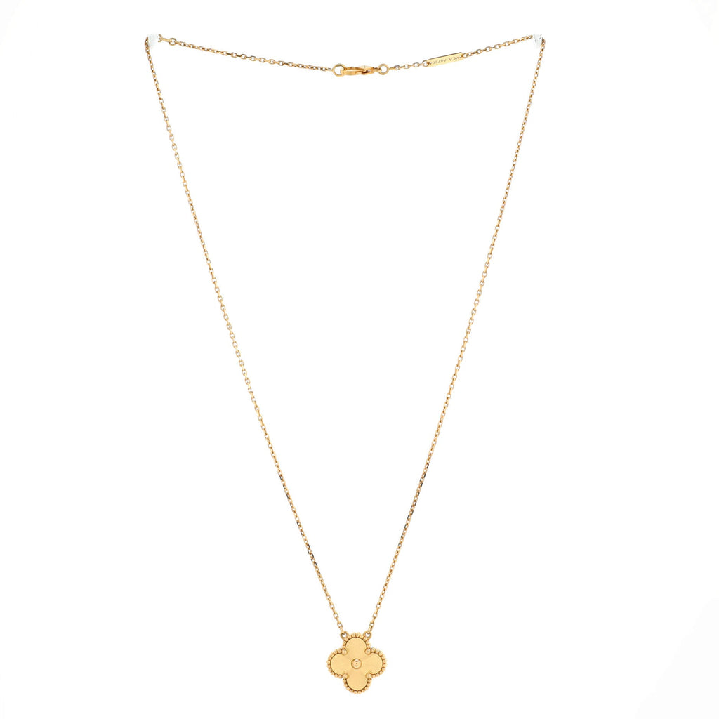 Vintage Alhambra Pendant Necklace Guilloche 18K Yellow Gold