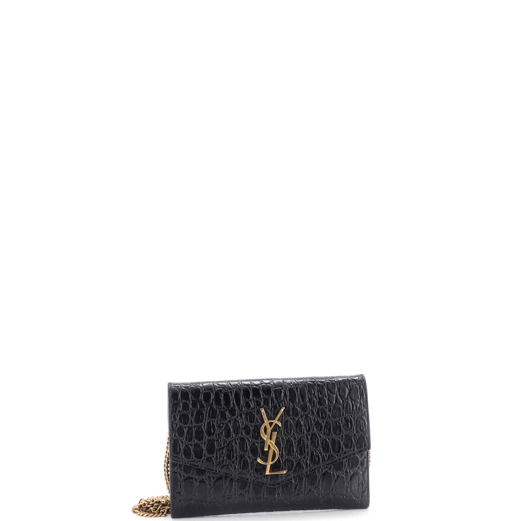 Uptown Chain Wallet Crocodile Embossed Leather