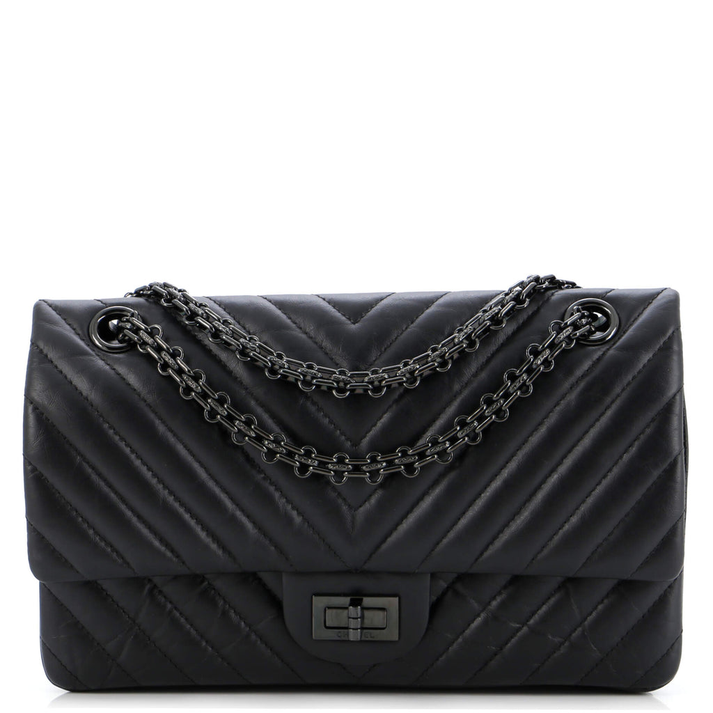 So Black Reissue 2.55 Flap Bag Chevron Aged Calfskin 225