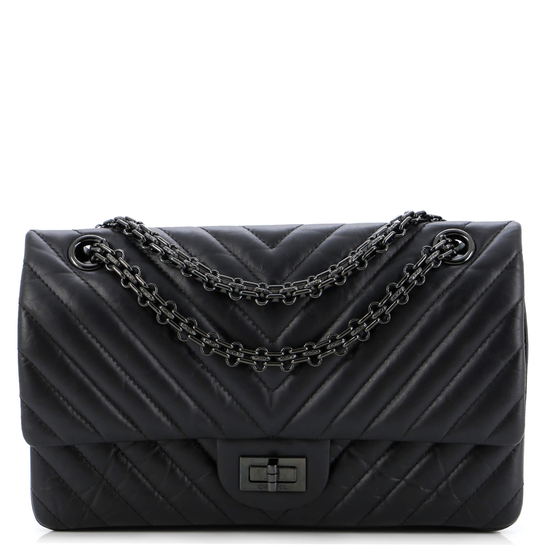 So Black Reissue 2.55 Flap Bag Chevron Aged Calfskin 225