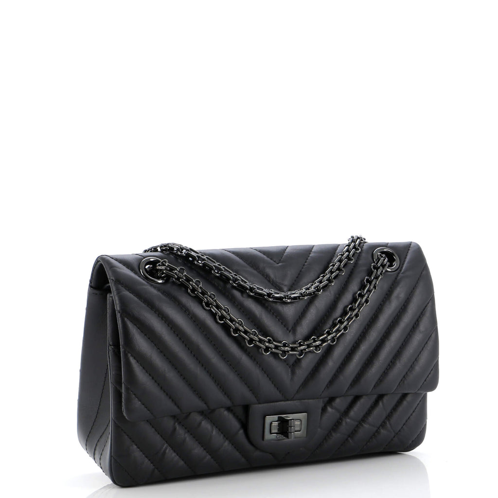 So Black Reissue 2.55 Flap Bag Chevron Aged Calfskin 225