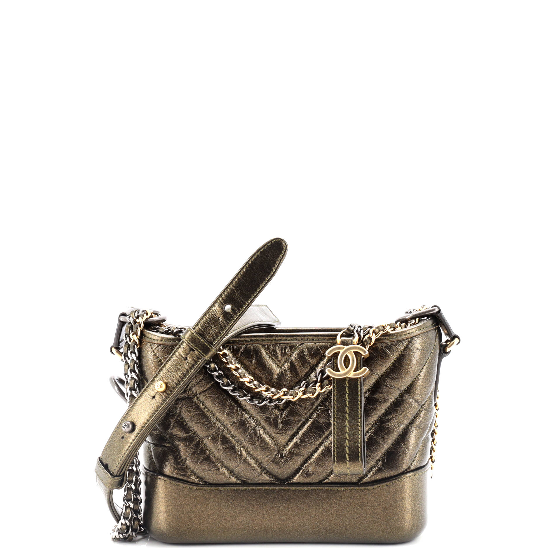 Gabrielle Hobo Chevron Metallic Aged Calfskin Small