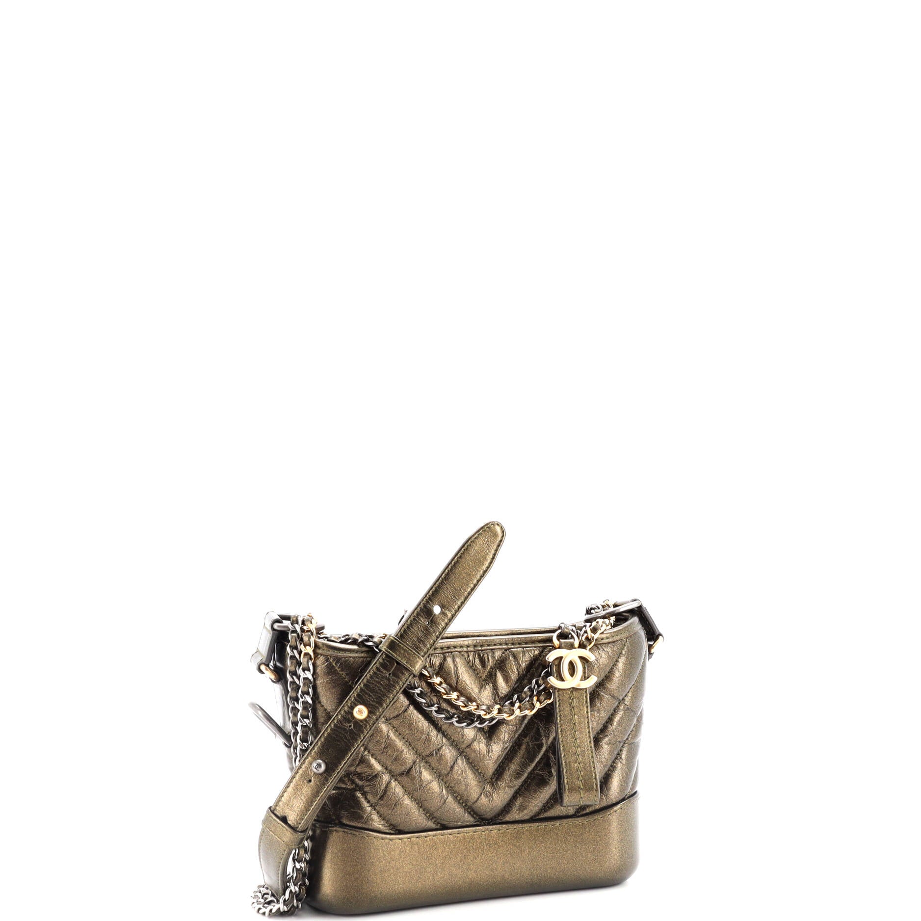Gabrielle Hobo Chevron Metallic Aged Calfskin Small