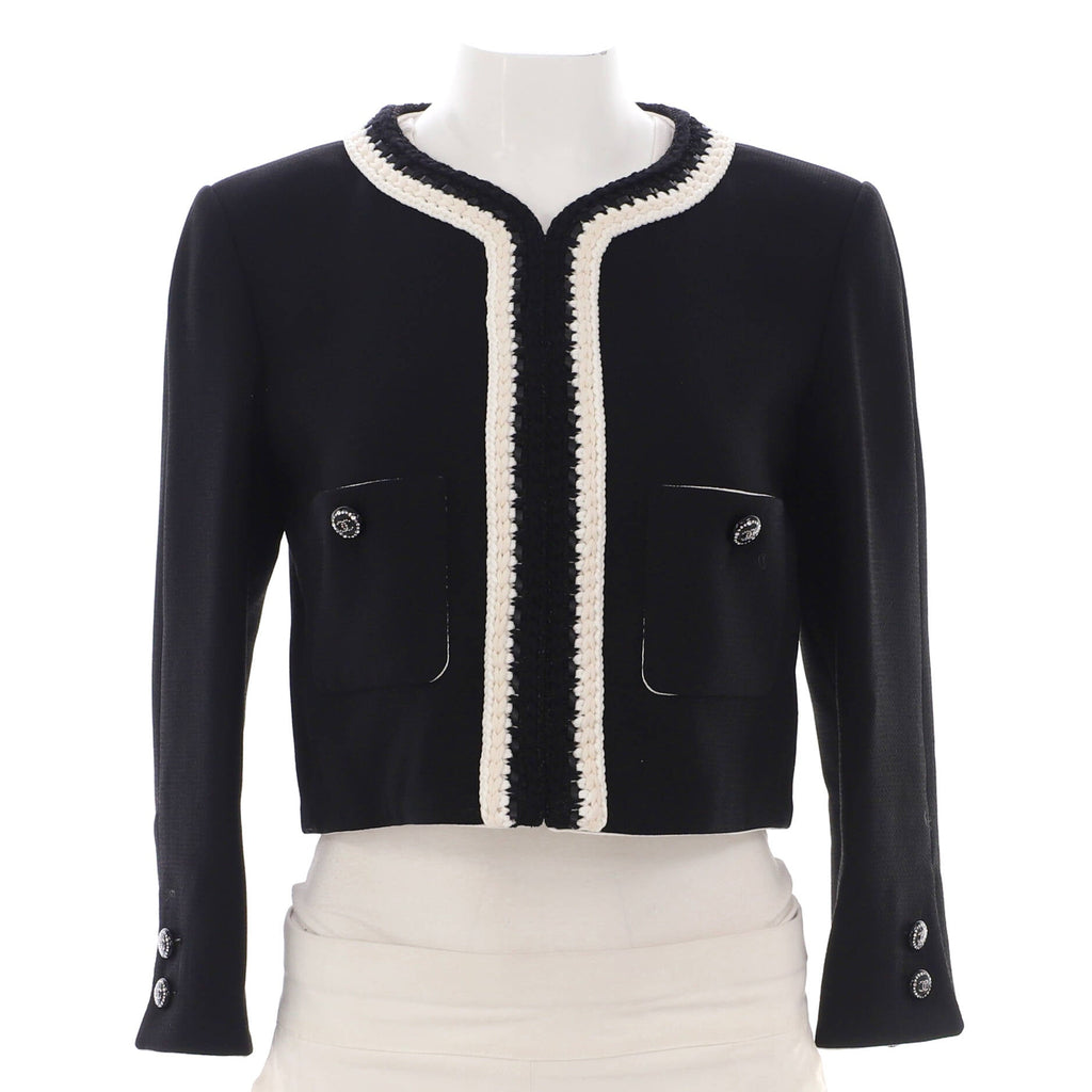 Women's Braid Trim Two Pocket Collarless Jacket Silk