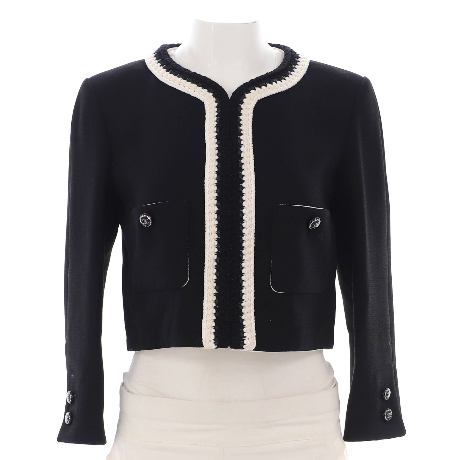 Women's Braid Trim Two Pocket Collarless Jacket Silk