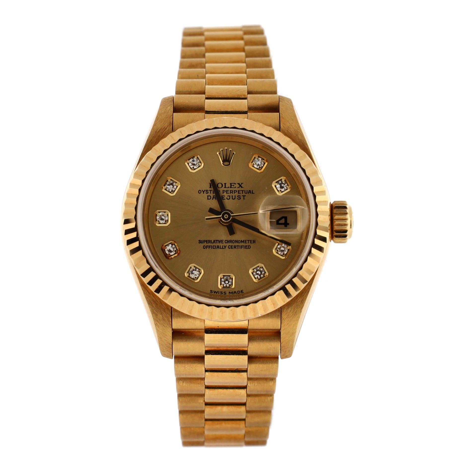 Oyster Perpetual President Datejust Automatic Watch Yellow Gold with Diamond Markers 26
