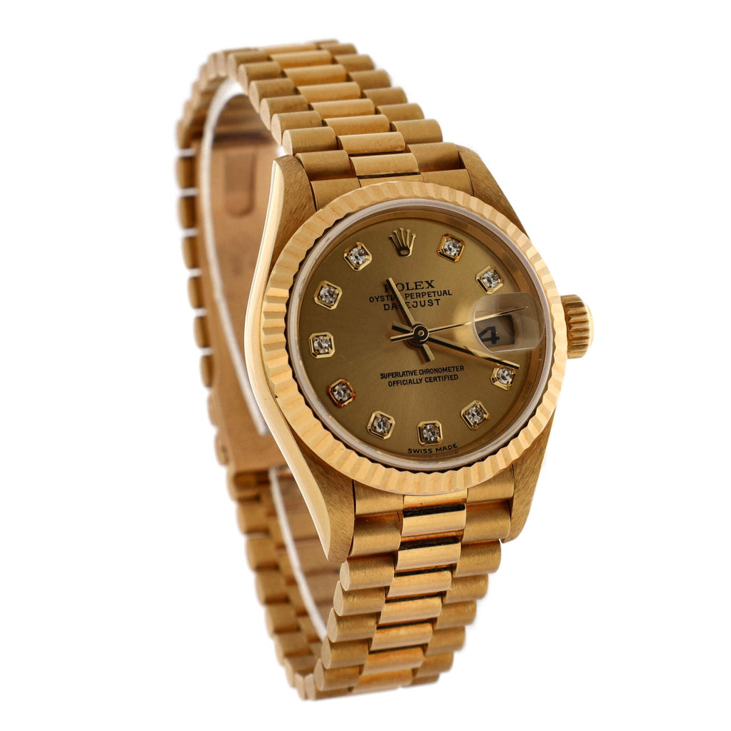 Oyster Perpetual President Datejust Automatic Watch Yellow Gold with Diamond Markers 26