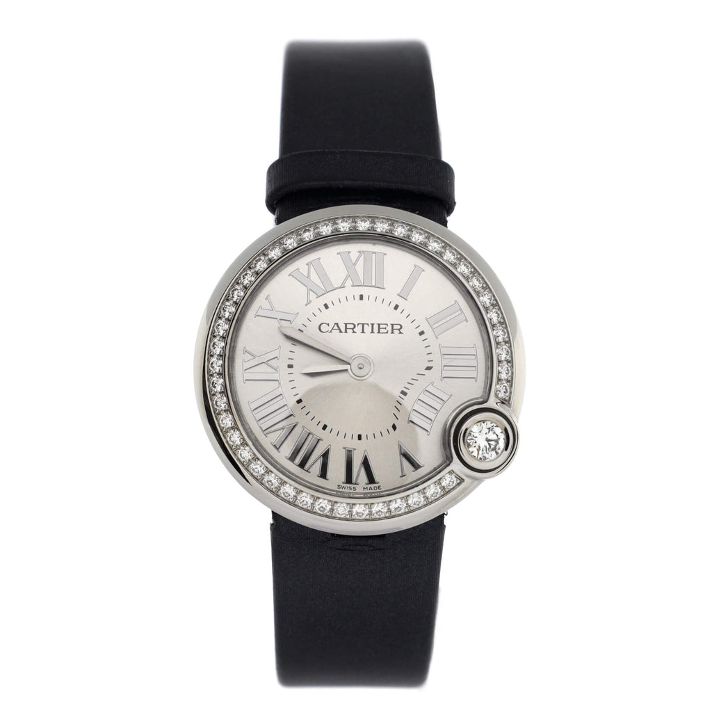 Ballon Blanc de Cartier Quartz Watch Stainless Steel and Satin with Diamond Bezel 30