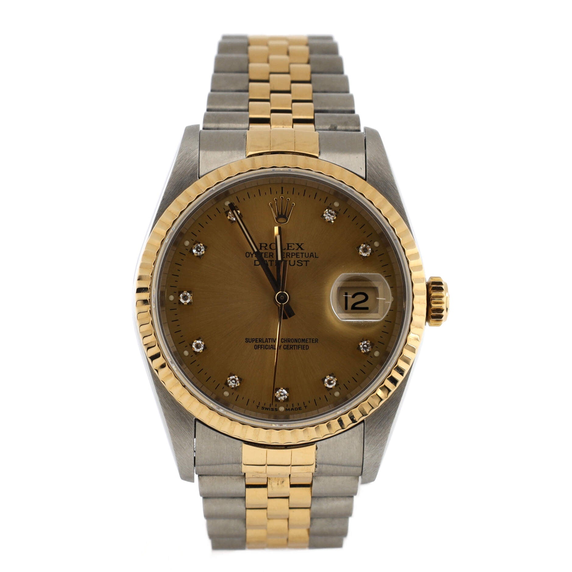 Oyster Perpetual Datejust Automatic Watch Stainless Steel and Yellow Gold with Diamond Markers 36