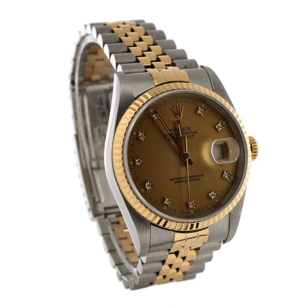 Oyster Perpetual Datejust Automatic Watch Stainless Steel and Yellow Gold with Diamond Markers 36