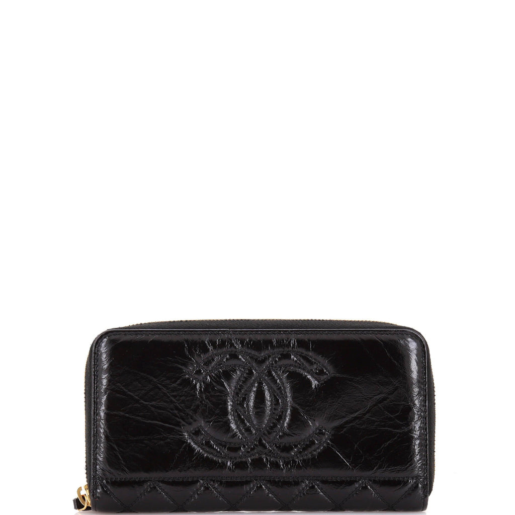 Paris-31 Rue Cambon Timeless CC Zip Around Wallet Quilted Shiny Aged Calfskin Long