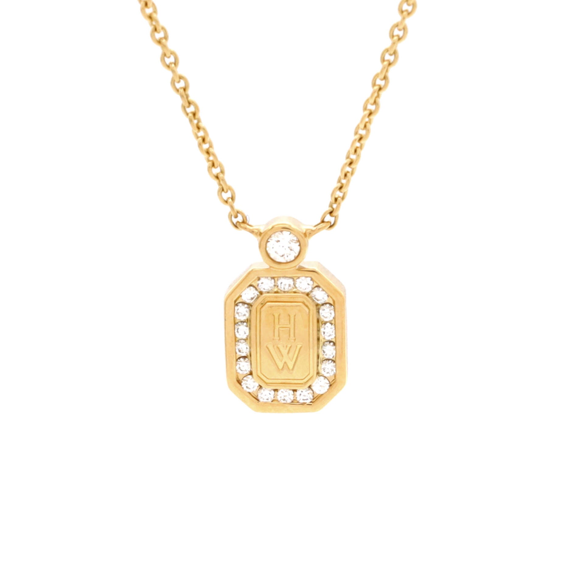 HW Logo Pendant Necklace 18K Yellow Gold with Diamonds