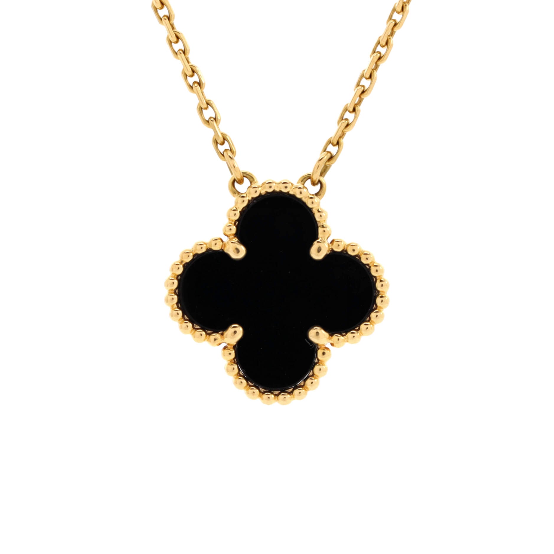 Vintage Alhambra Pendant Necklace 18K Yellow Gold and Onyx