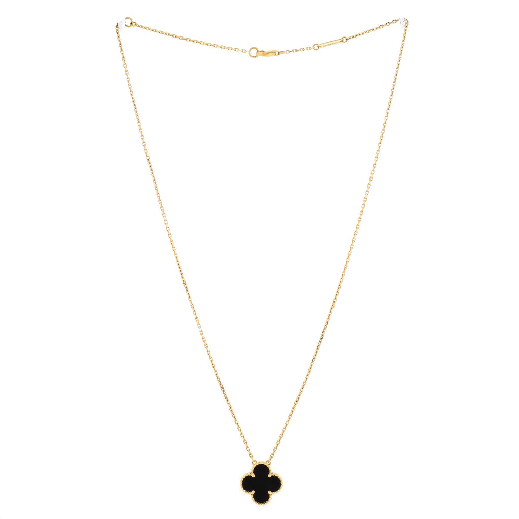 Vintage Alhambra Pendant Necklace 18K Yellow Gold and Onyx
