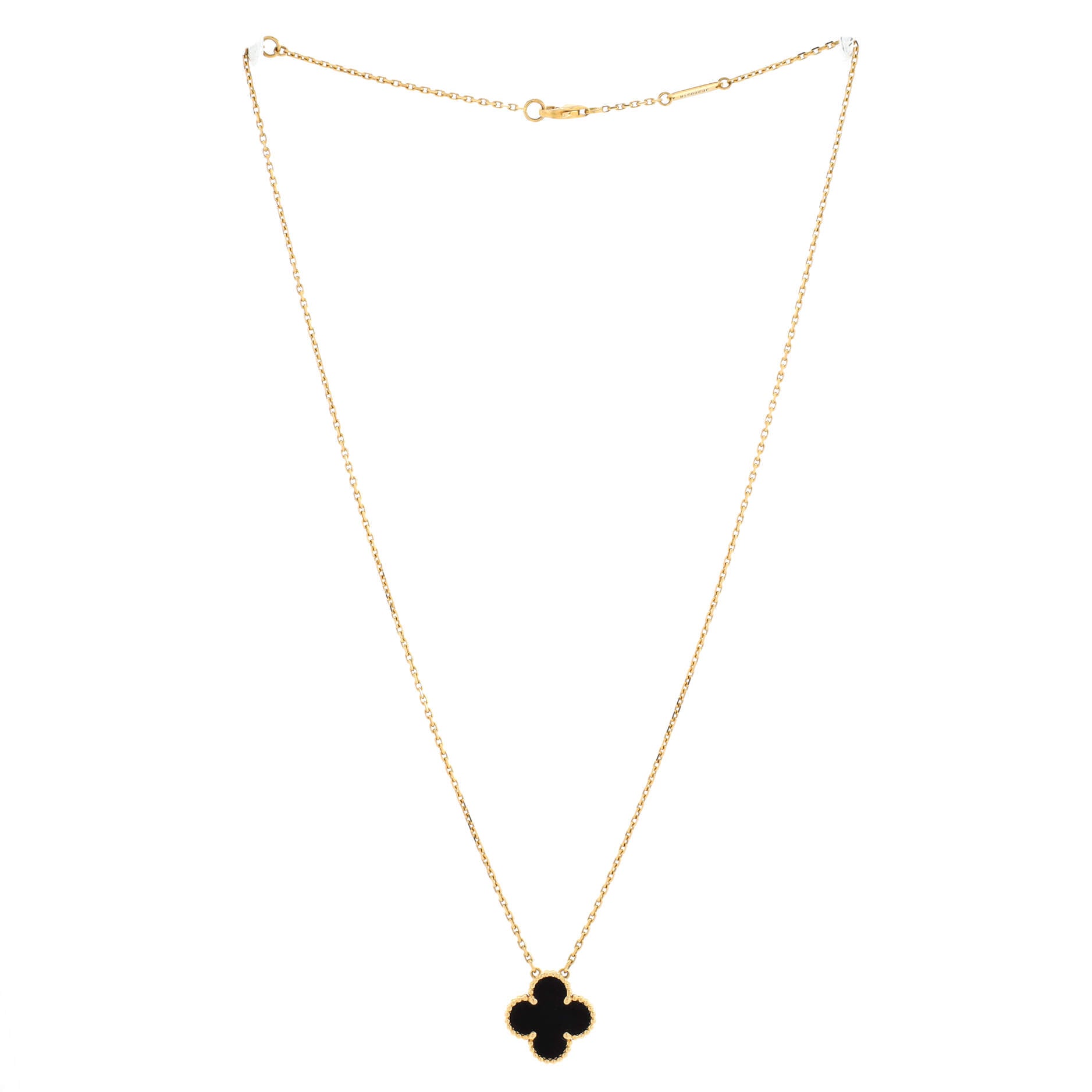 Vintage Alhambra Pendant Necklace 18K Yellow Gold and Onyx