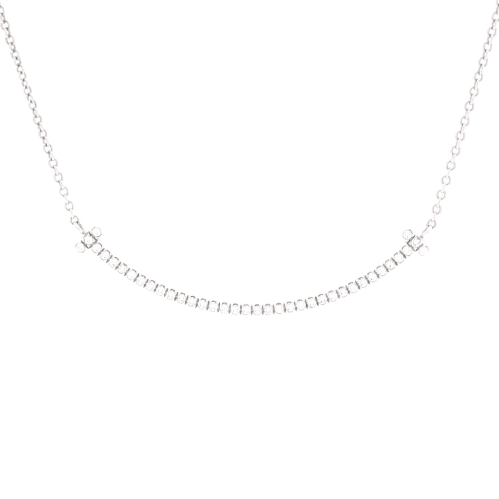 T Smile Pendant Necklace 18K White Gold with Diamonds Small