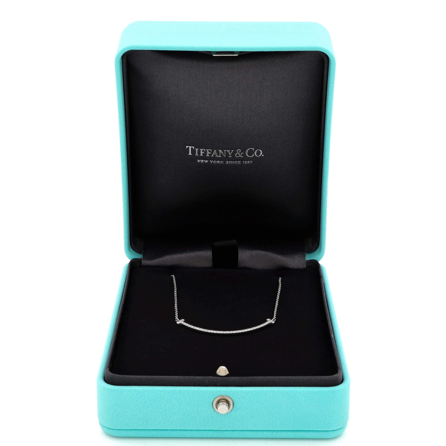 T Smile Pendant Necklace 18K White Gold with Diamonds Small