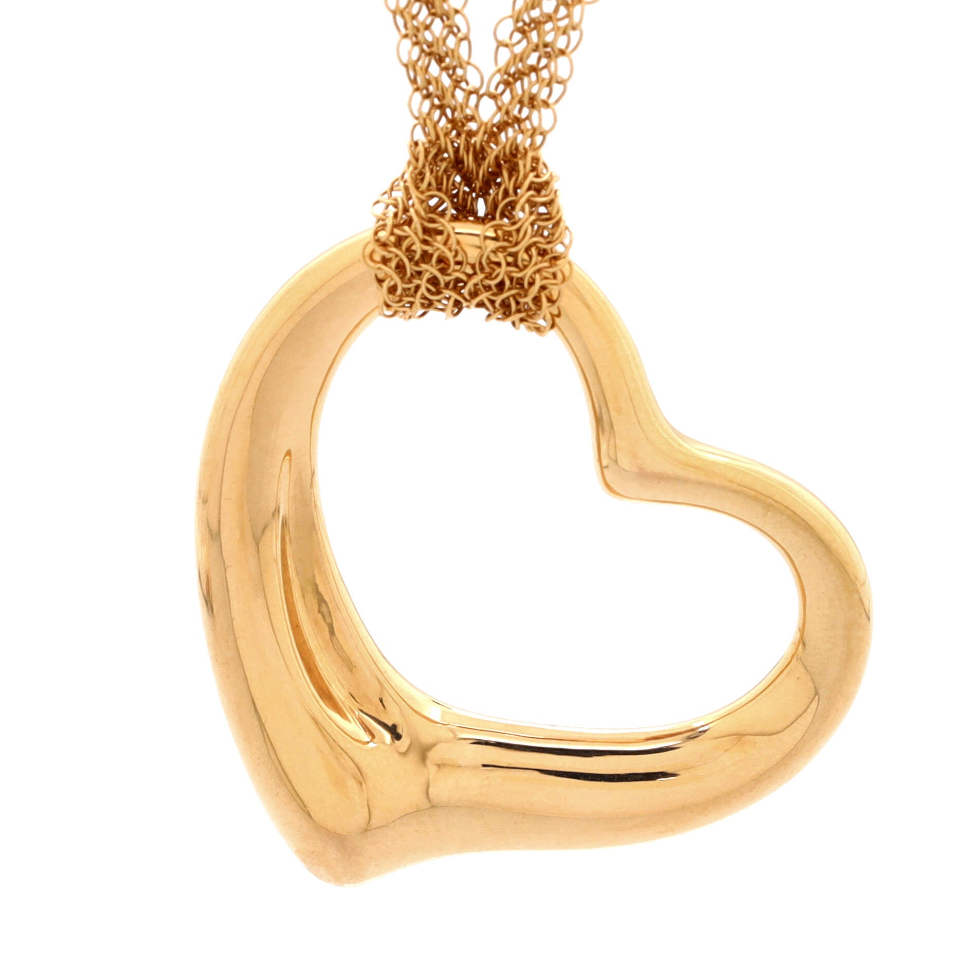 Elsa Peretti Open Heart Mesh Pendant Necklace 18K Rose Gold 36mm