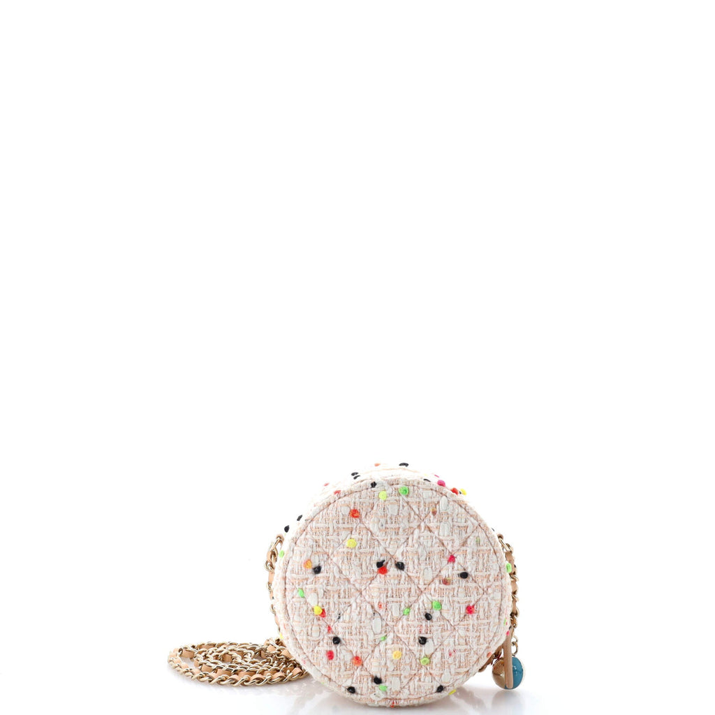 Charm Round Clutch with Chain Quilted Tweed