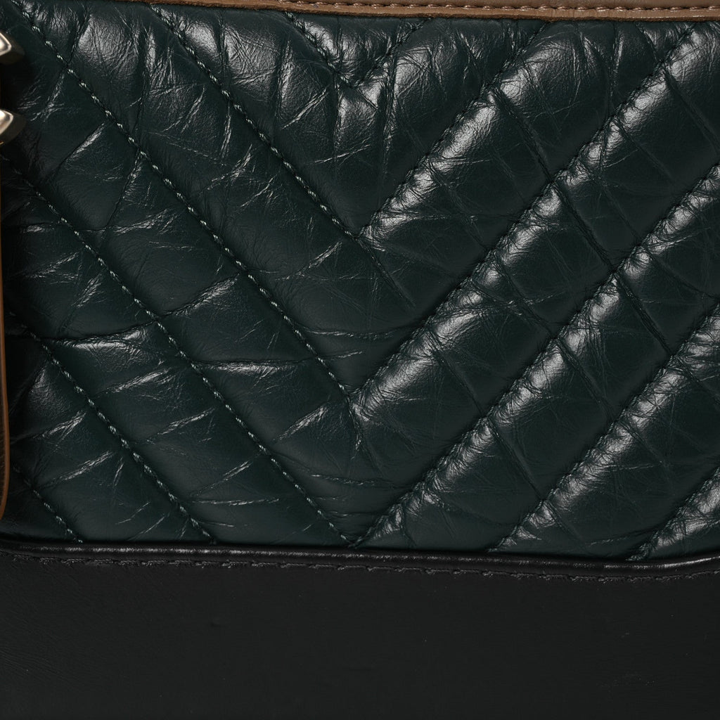 Aged Calfskin Chevron Quilted Small Gabrielle Hobo Green Navy Blue