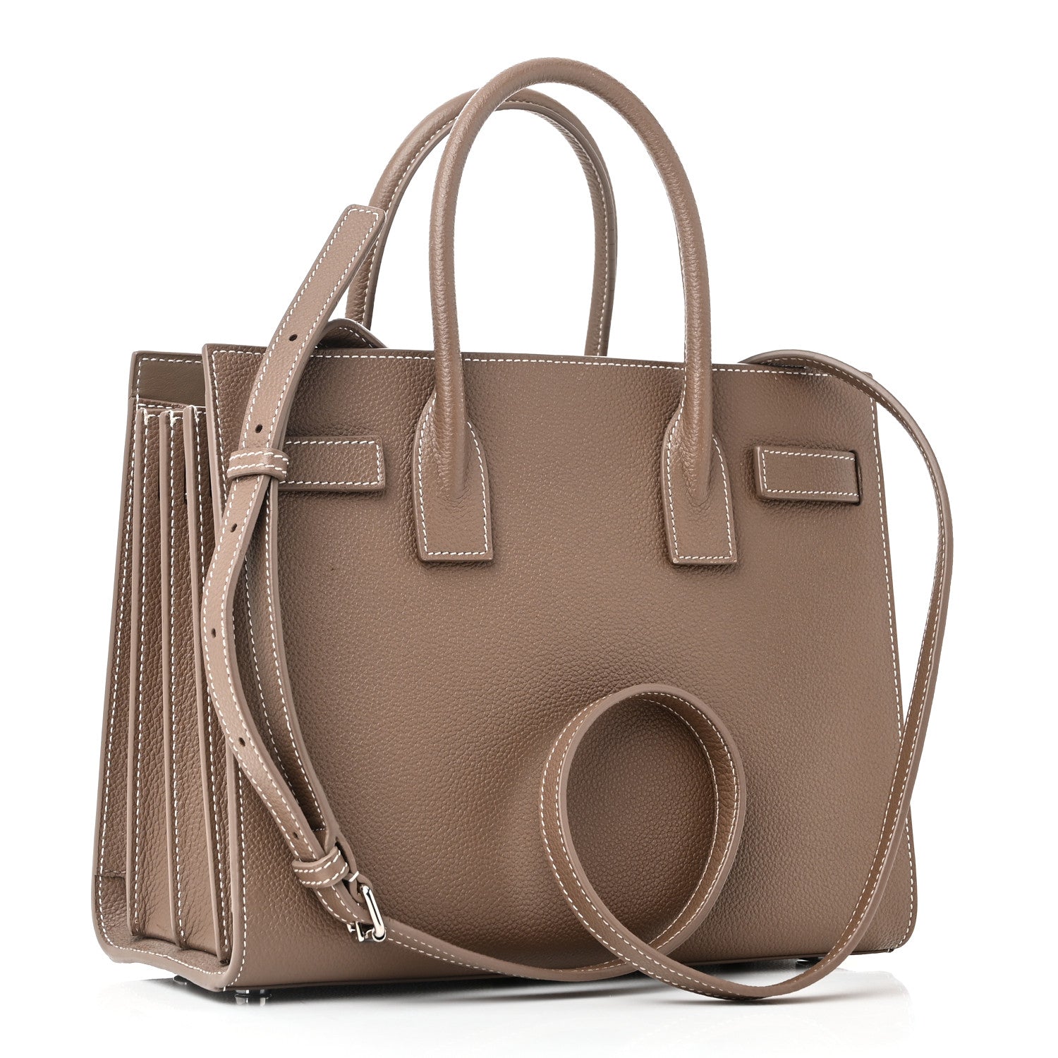 Grained Calfskin Topstich Baby Sac De Jour Taupe