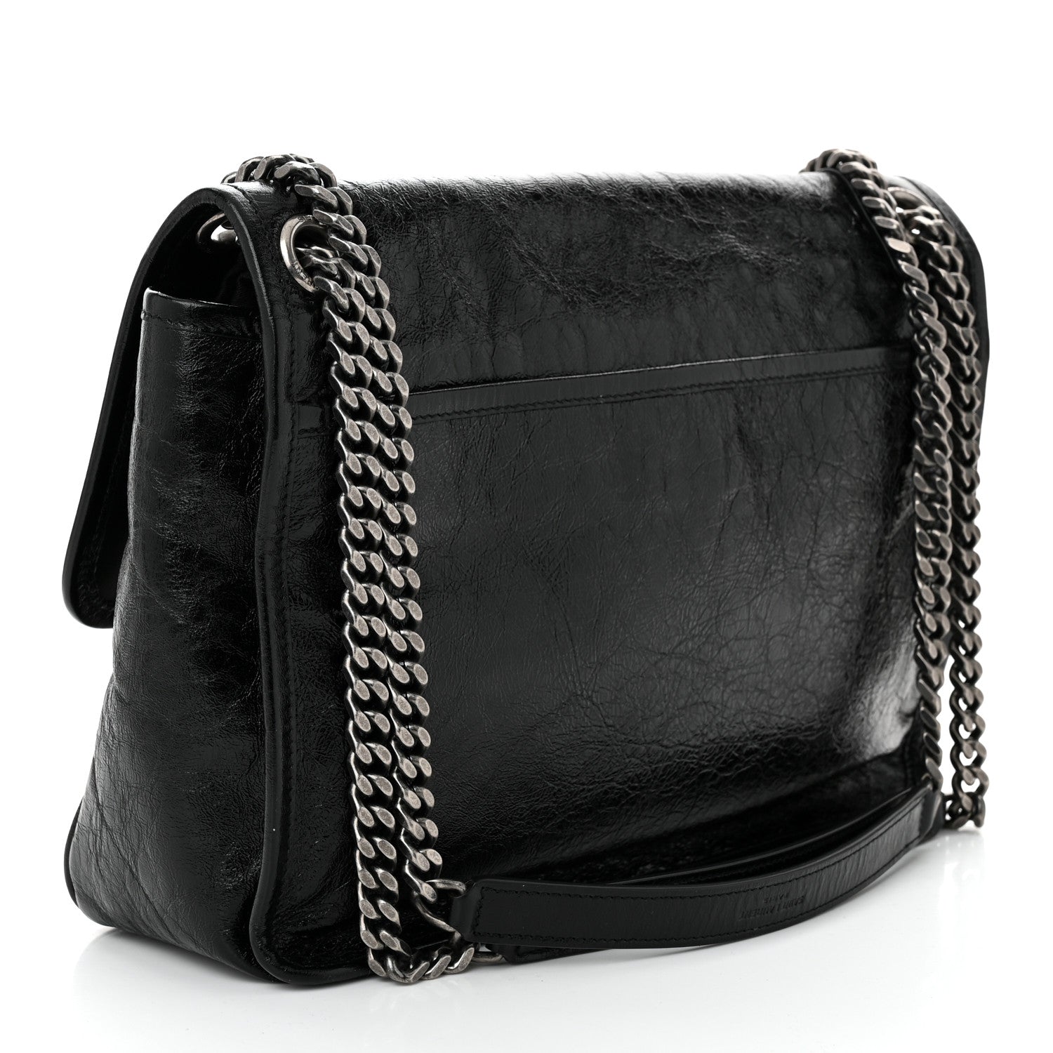 Crinkled Calfskin Monogram Medium Niki Chain Satchel Black