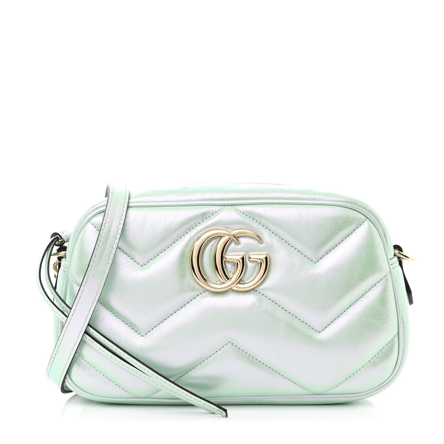 Iridescent Nappa Chevron Matelasse Small GG Marmont Chain Shoulder Bag Iridescent Salvy Green