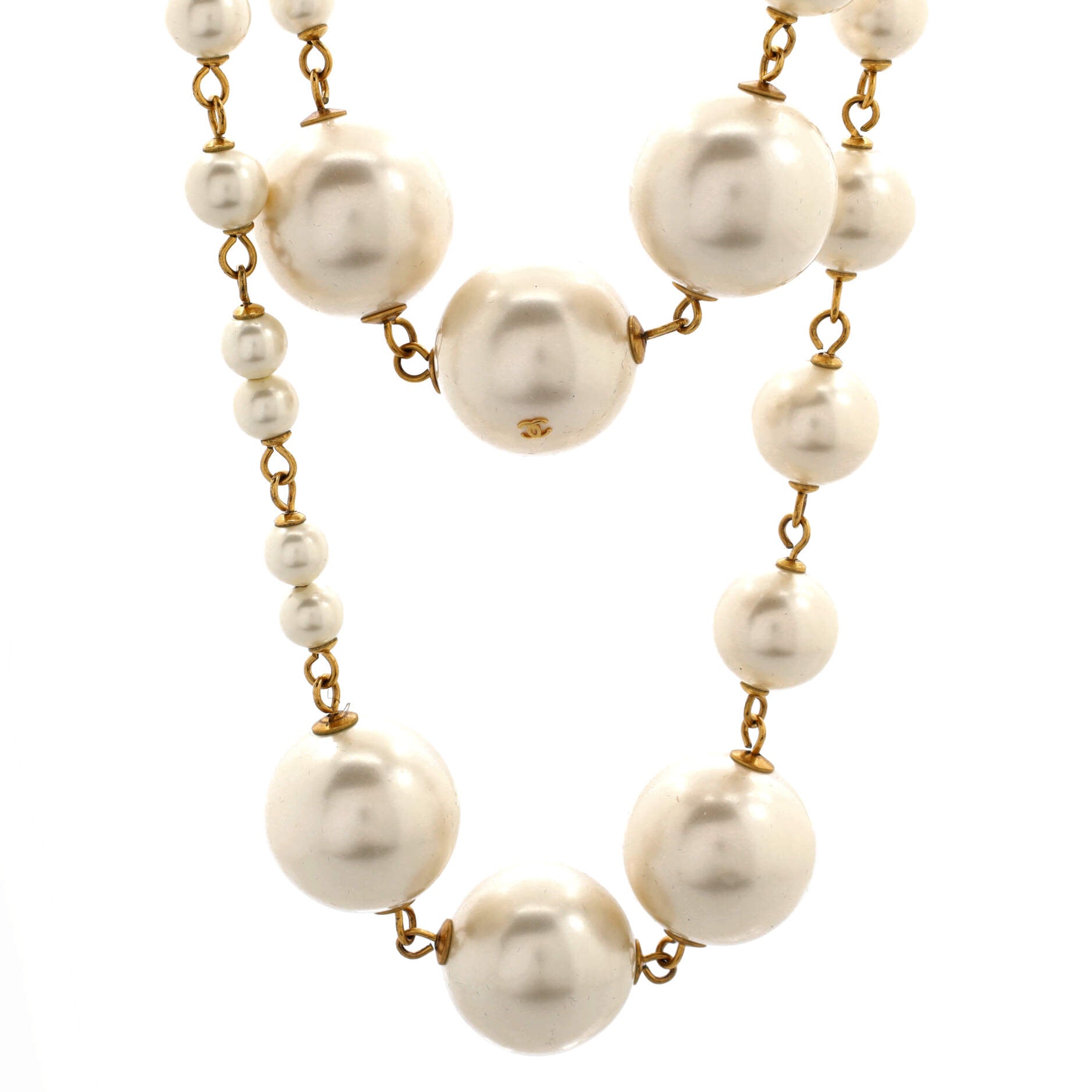 CC Long Necklace Faux Pearls and Metal