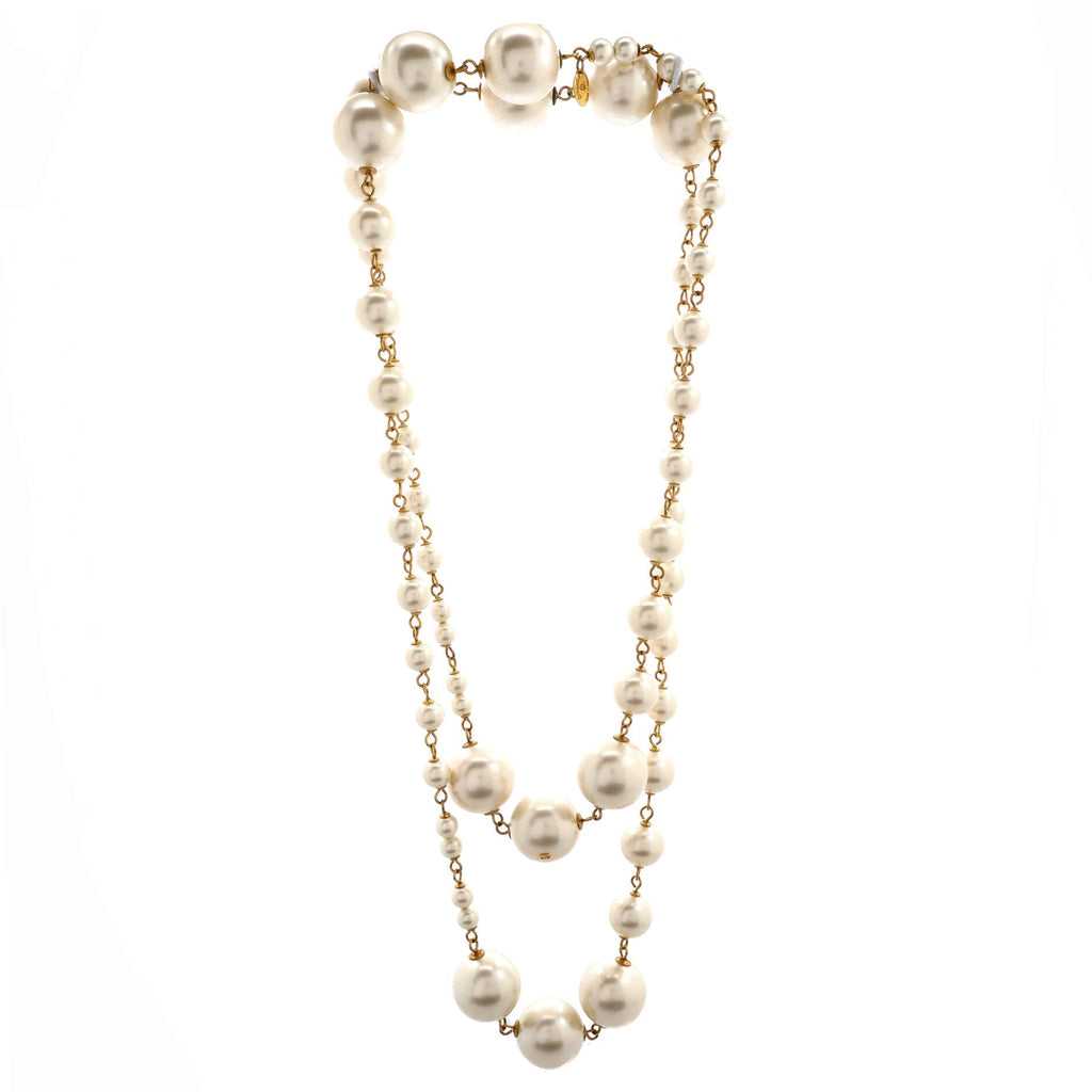 CC Long Necklace Faux Pearls and Metal